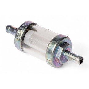 Filtro benzina riutilizzabile - Corpo in plastica, fondelli in metallo - Attacco cromato Ø 6mm AV2200