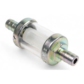 Filtro benzina riutilizzabile - Corpo in plastica, fondelli in metallo - Attacco cromato Ø 8mm AV2201