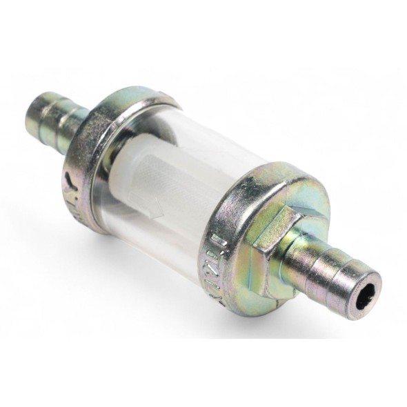 Filtro benzina riutilizzabile - Corpo in plastica, fondelli in metallo - Attacco cromato Ø 8mm AV2201